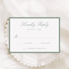 Modern Sage Green Border Wedding RSVP Karte
