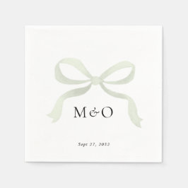 Modern Sage Green Bow Watercolor Monogram Wedding Serviette