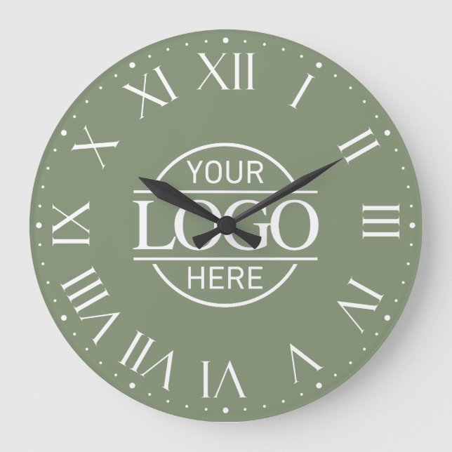 Modern Sage Green Branded  Business Logo Custom Große Wanduhr (Vorderseite)