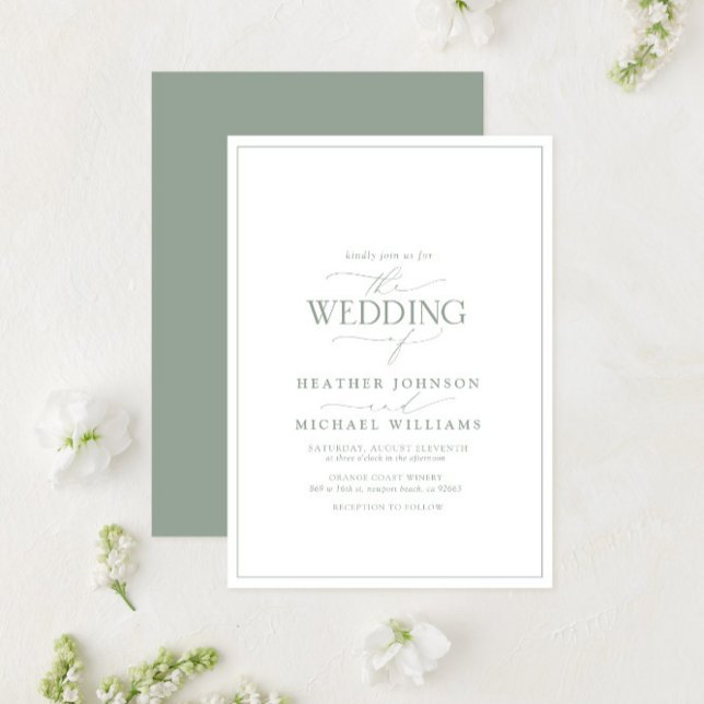 Modern Sage Green Calligraphy Wedding Einladung (Von Creator hochgeladen)