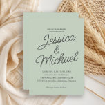 Modern Sage Green Charcoal Script Hochzeit Einladung<br><div class="desc">Diese sanfte, grüne Hochzeitseinladung bietet eine perfekte Mischung aus moderner Eleganz und subtilem Charme. Mit handgeschriebenen Skriptnamen in Verbindung mit minimalistischem Blocktext hebt sich das saubere Layout vor einem beruhigenden pastellgrünen Hintergrund ab. Ideal für Hochzeiten im Frühjahr und Sommer, Gartenzeremonien oder naturlich inspirierte Feiern, bietet dieses Design eine erfrischende und...</div>