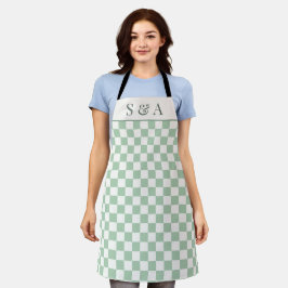 Modern Sage Green Checkerboard Cooking Schürze