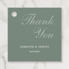 Modern Sage Green Elegante White Script Hochzeit Geschenkanhänger