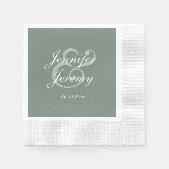 Modern Sage Green Elegante White Script Hochzeit Serviette (Vorderseite)