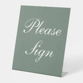 Modern Sage Green Elegante White Script Hochzeit Sockelschild