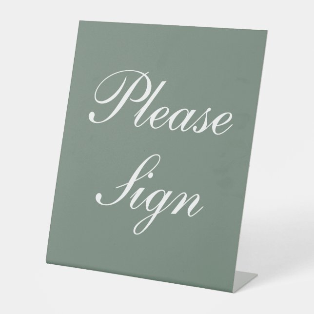 Modern Sage Green Elegante White Script Hochzeit Sockelschild (Vorderseite)