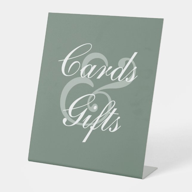 Modern Sage Green Elegante White Script Hochzeit Sockelschild (Vorderseite)