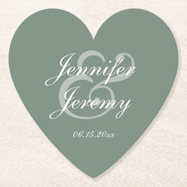 Modern Sage Green Elegante White Script Hochzeit Untersetzer (Vorderseite)