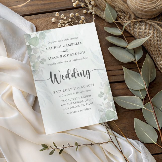 Modern Sage Green Eucalyptus Wedding Invitation Einladung (Von Creator hochgeladen)
