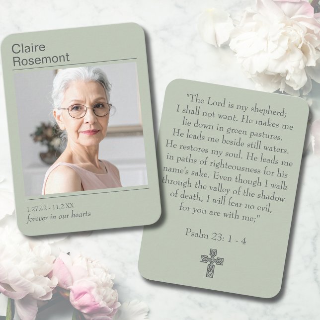 Modern Sage Green Funeral Psalm 23 Prayer Card Visitenkarte (Modern Sage Green Funeral Psalm 23 Prayer Card
)