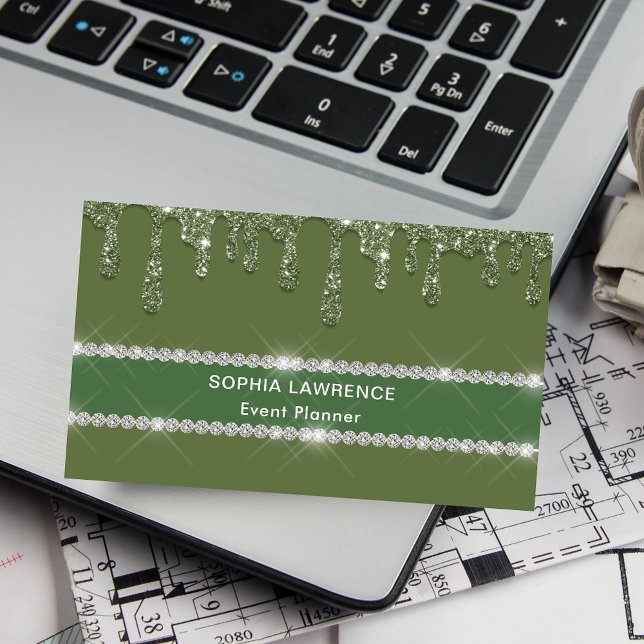 Modern Sage Green Glitzer Visitenkarte (Von Creator hochgeladen)
