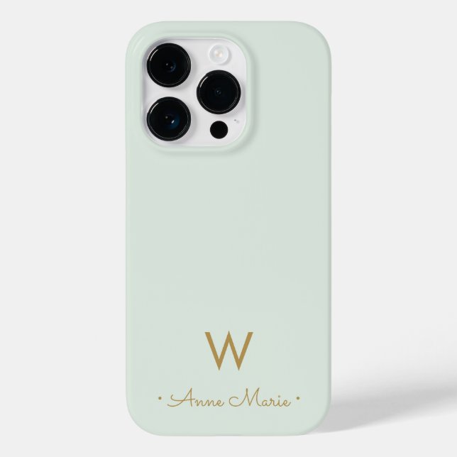 Modern Sage Green Gold Script Monogram Case-Mate iPhone 14 Pro Hülle (Rückseite)