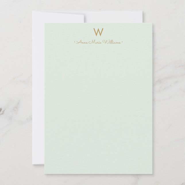 Modern Sage Green Gold Script Monogram Mitteilungskarte (Vorderseite)