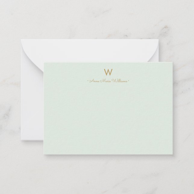Modern Sage Green Gold Script Monogram Mitteilungskarte (Vorderseite)