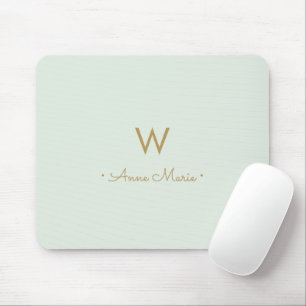 Modern Sage Green Gold Script Monogram Mousepad
