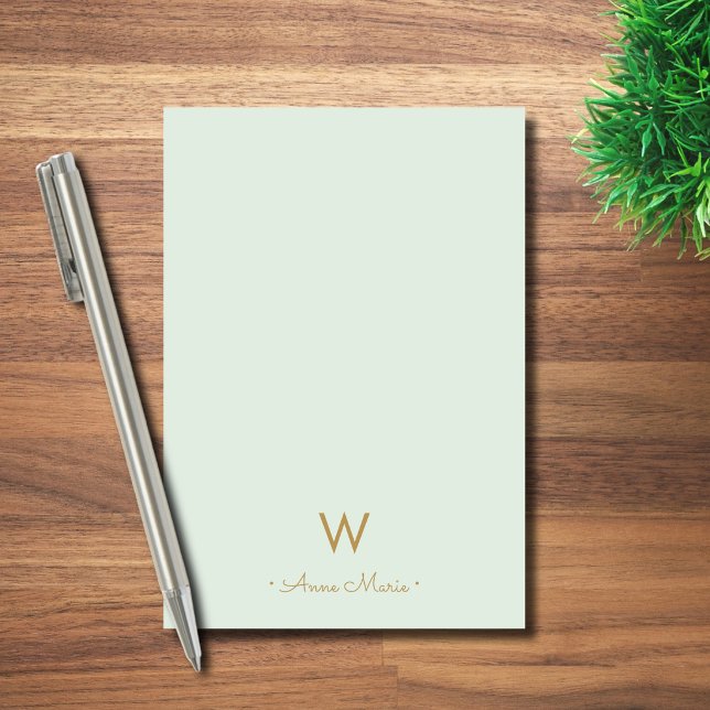 Modern Sage Green Gold Script Monogram Post-it Klebezettel (Von Creator hochgeladen)