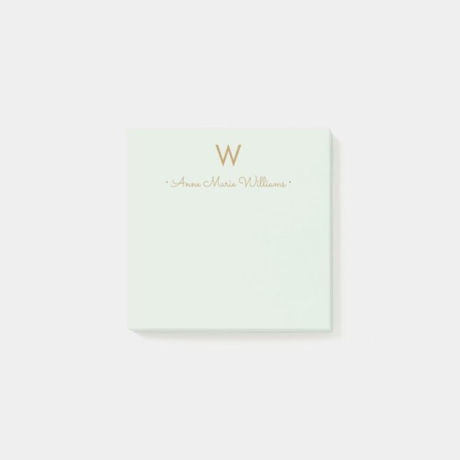 Modern Sage Green Gold Script Monogram Post-it Klebezettel (Vorderseite)