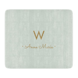 Modern Sage Green Gold Script Monogram Schneidebrett