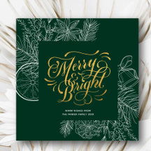 Modern Sage Green Gold Script Pine Bough Floral