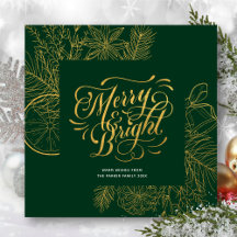 Modern Sage Green Gold Script Pine Bough Floral