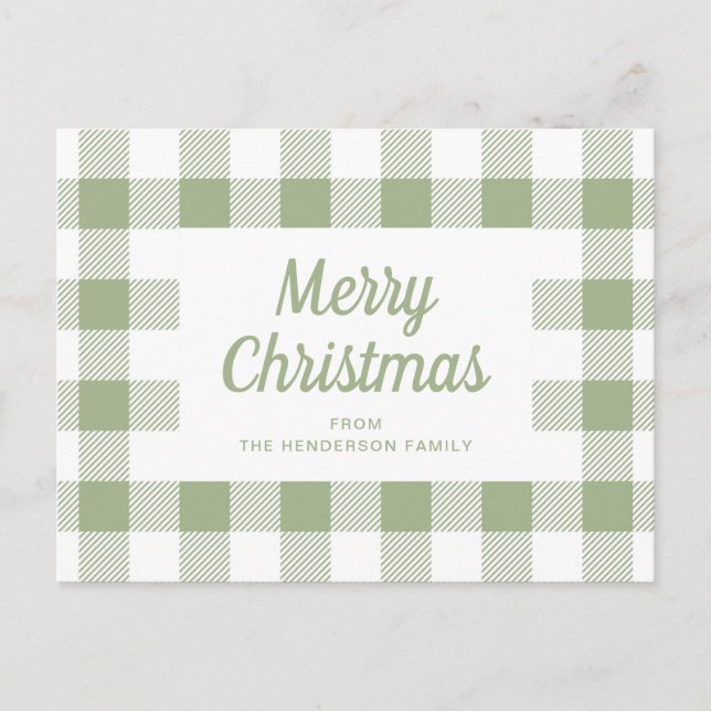 Modern Sage Green Kariert frohe Weihnachten Postkarte (Vorderseite)