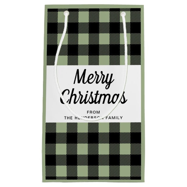 Modern Sage Green Karierte Weihnachten Kleine Geschenktüte (Vorderseite)