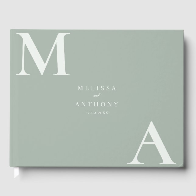 Modern Sage Green Minimalist Wedding Gästebuch (Vorderseite)
