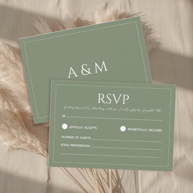 Modern sage green minimalist wedding RSVP karte (Von Creator hochgeladen)