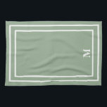 Modern Sage Green Monogram Geschirrtuch<br><div class="desc">Dieses stilvolle,  moderne Design besticht durch ein doppeltes,  weißes Quadrat auf hübschem Weiß und ein Monogramm in einem eleganten Schriftart. Ändern Sie die Initialisierung in Ihre eigene. Sie können dieses Design mehr anpassen,  indem Sie den Schriftart ändern,  die Weißen transparent machen und eine andere Farbe wählen.</div>
