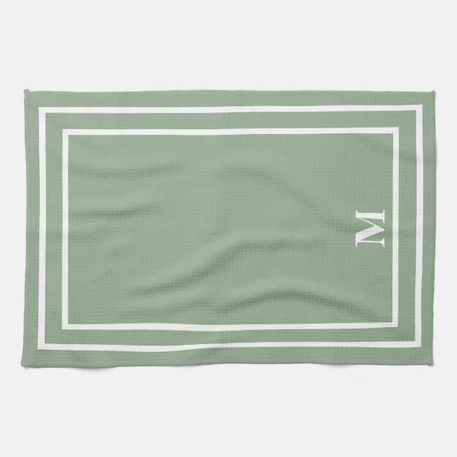 Modern Sage Green Monogram Geschirrtuch (Horizontal)