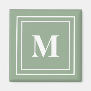 Modern Sage Green Monogram Magnet