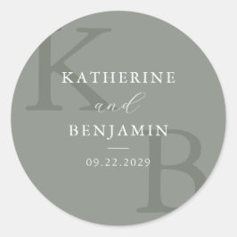Modern Sage Green Monogram Minimalist Wedding Runder Aufkleber