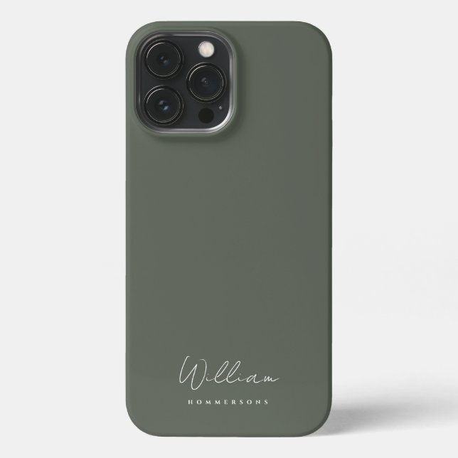 Modern Sage Green Monogram Name Script iPhone 13 Pro Max Hülle (Rückseite)
