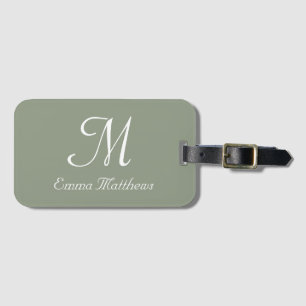 Modern Sage Green Monogram Name Travel Holiday Gepäckanhänger