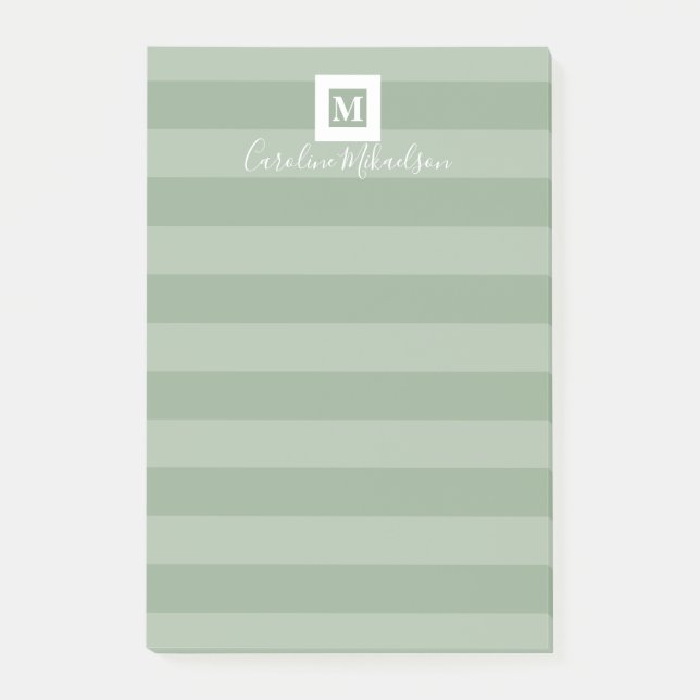 Modern Sage Green Monogram Post-it Klebezettel (Vorderseite)