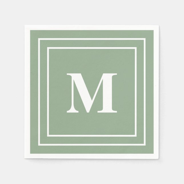 Modern Sage Green Monogram Serviette (Vorderseite)