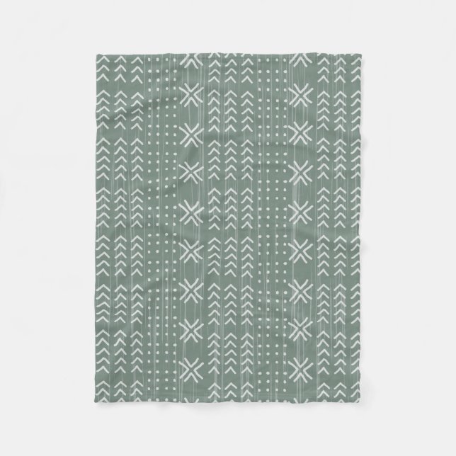 Modern Sage Green Mud Tuch Afrikanisches Muster Fleecedecke (Vorderseite)
