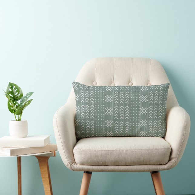 Modern Sage Green Mud Tuch Afrikanisches Muster Lendenkissen (Stuhl )