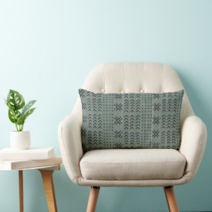 Modern Sage Green Mudcloth Afrikanisches Muster Lendenkissen