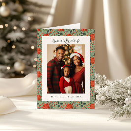 Modern Sage Green Poinsettia Foto Weihnachten Karte