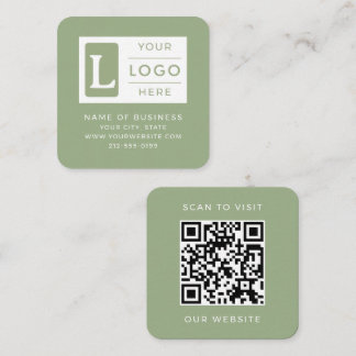 Modern Sage Green QR Code Minimalist Custom Logo Quadratische Visitenkarte