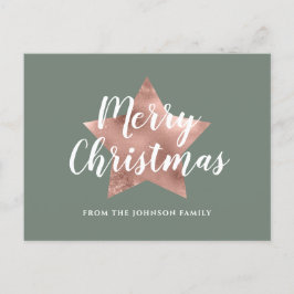 Modern Sage Green Rose Gold Star Frohe Weihnachten Postkarte