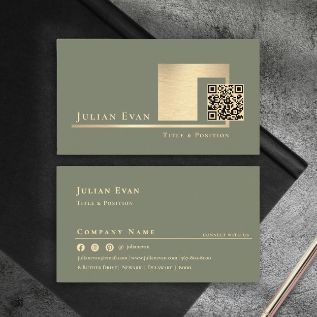 Modern Sage Green Scannable QR Code Minimalistic Visitenkarte (Modern Sage Green Scannable QR Code Minimalistic Business Card)
