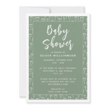 Modern Sage Green Script Baby Dusche