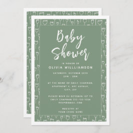 Modern Sage Green Script Baby Dusche Einladung