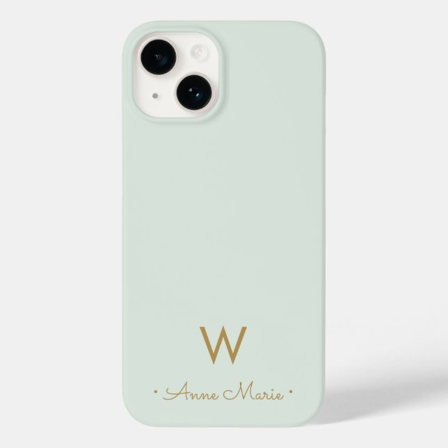 Modern Sage Green Script Monogram Case-Mate iPhone 14 Hülle (Rückseite)