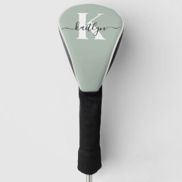 Modern Sage Green Script Monogram Golf Headcover