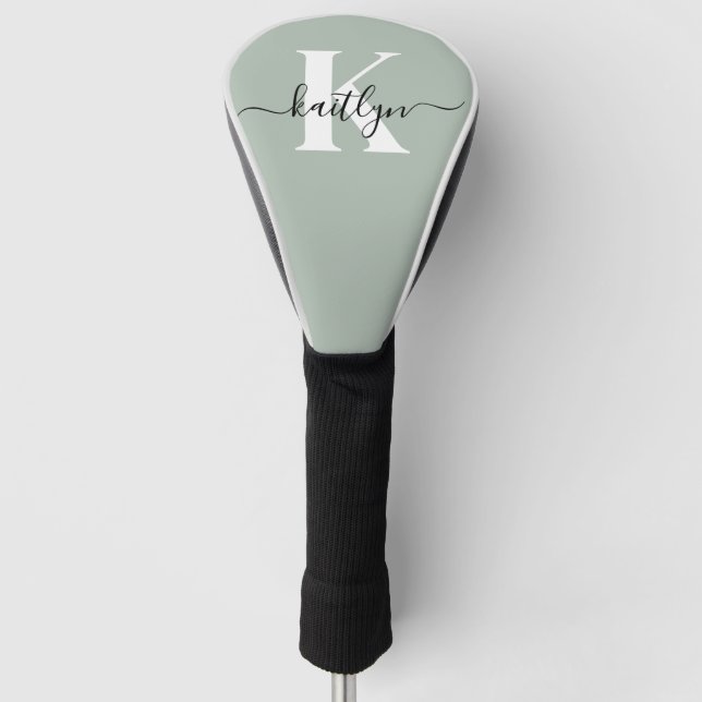 Modern Sage Green Script Monogram Golf Headcover (Vorderseite)