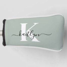 Modern Sage Green Script Monogram Golf Headcover
