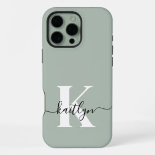 Modern Sage Green Script Monogram iPhone 16 Pro Max Hülle